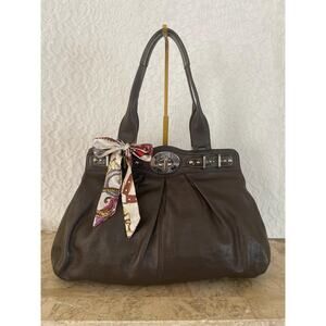 COACH large Mia/garnet brown Pleated texture Leather Carryall Shoulder Bag 13921